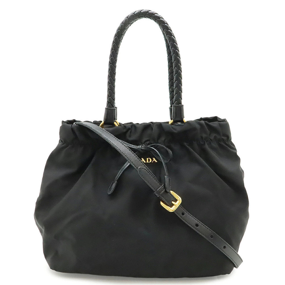 Prada Ribbon Braided Handbag Tote Bag Shoulder NERO Black